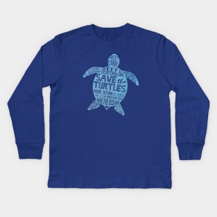 Save the Turtles - Blue Boho Turtle Silhouette Kids Long Sleeve T-Shirt